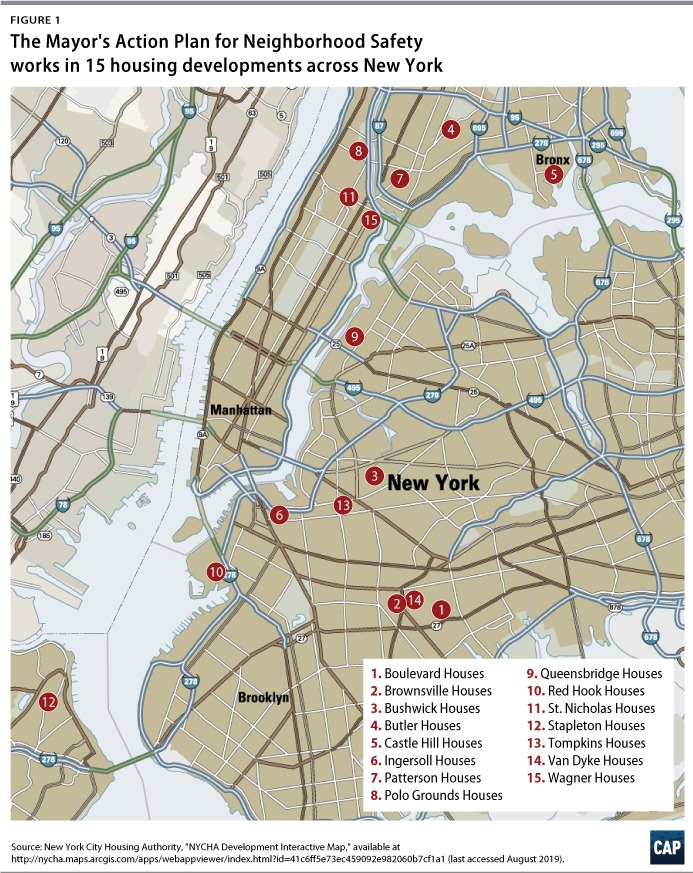 Figure 1: The Mayor's Action Plan for Neighborhood Safety works in 15 housing developments across New York
