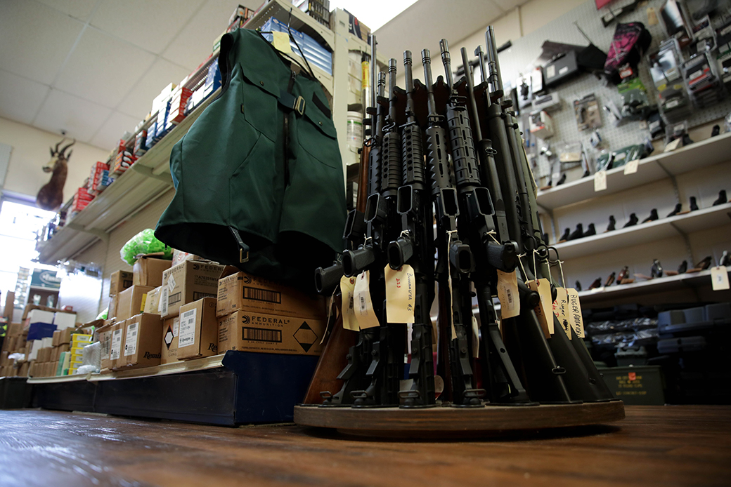 Weapons are on display at a gun shop in Virginia, as gun and ammunition sales in the United States have skyrocketed during the COVID-19 pandemic. (Getty/Yasin Ozturk)