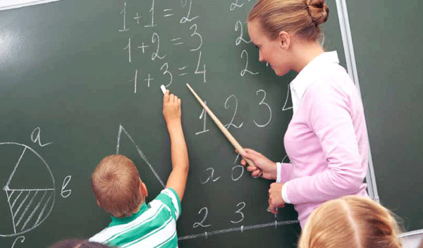 teacher helping student with math