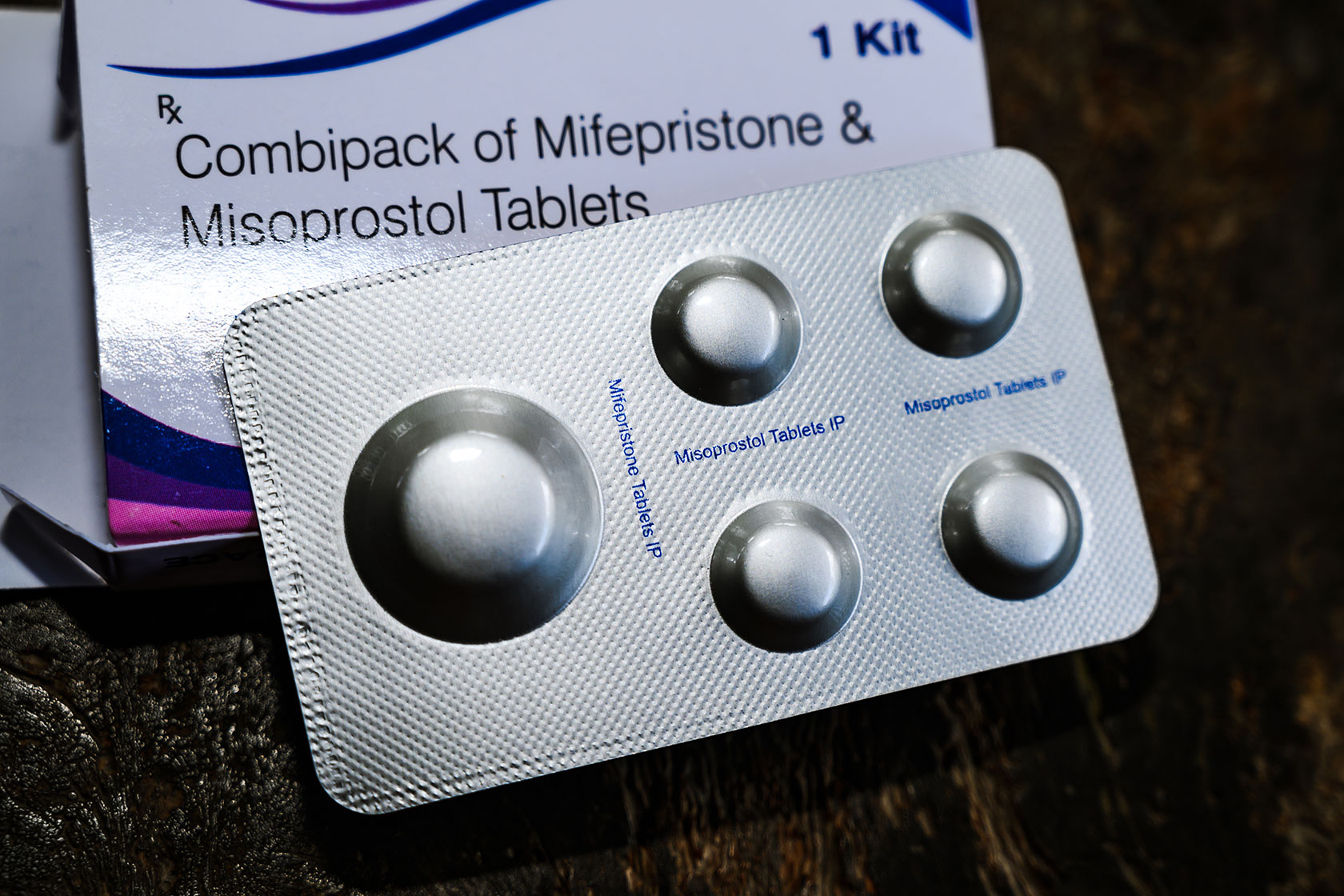 A “combipack” of mifepristone and misoprostol pills is seen at a pharmacy.